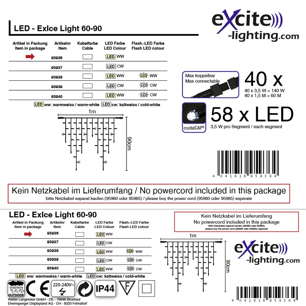 LED ExIce Light 60-90 weiss, ww,L 1 m, 58 LED