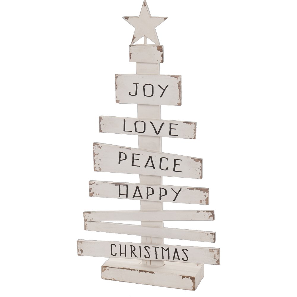 Holztanne Happy Christmas weiß, 46 x 12 x 87 cm