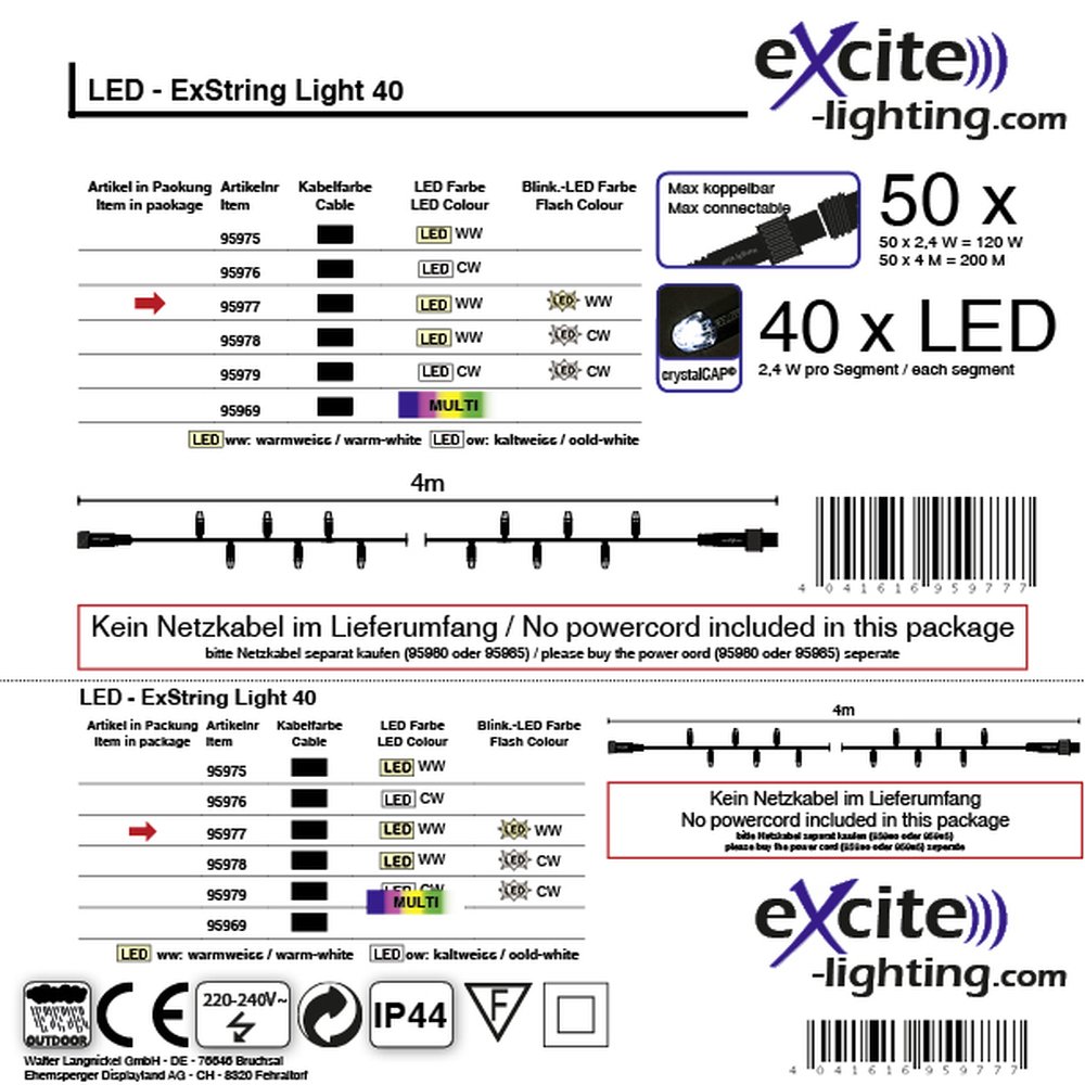 LED-ExString Twinkle Light 40 schwarz, 40 LED ww-ww,L 4m