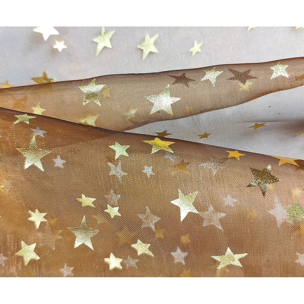 Stoff Organza Sterne terra-gold, 145 cm breit
