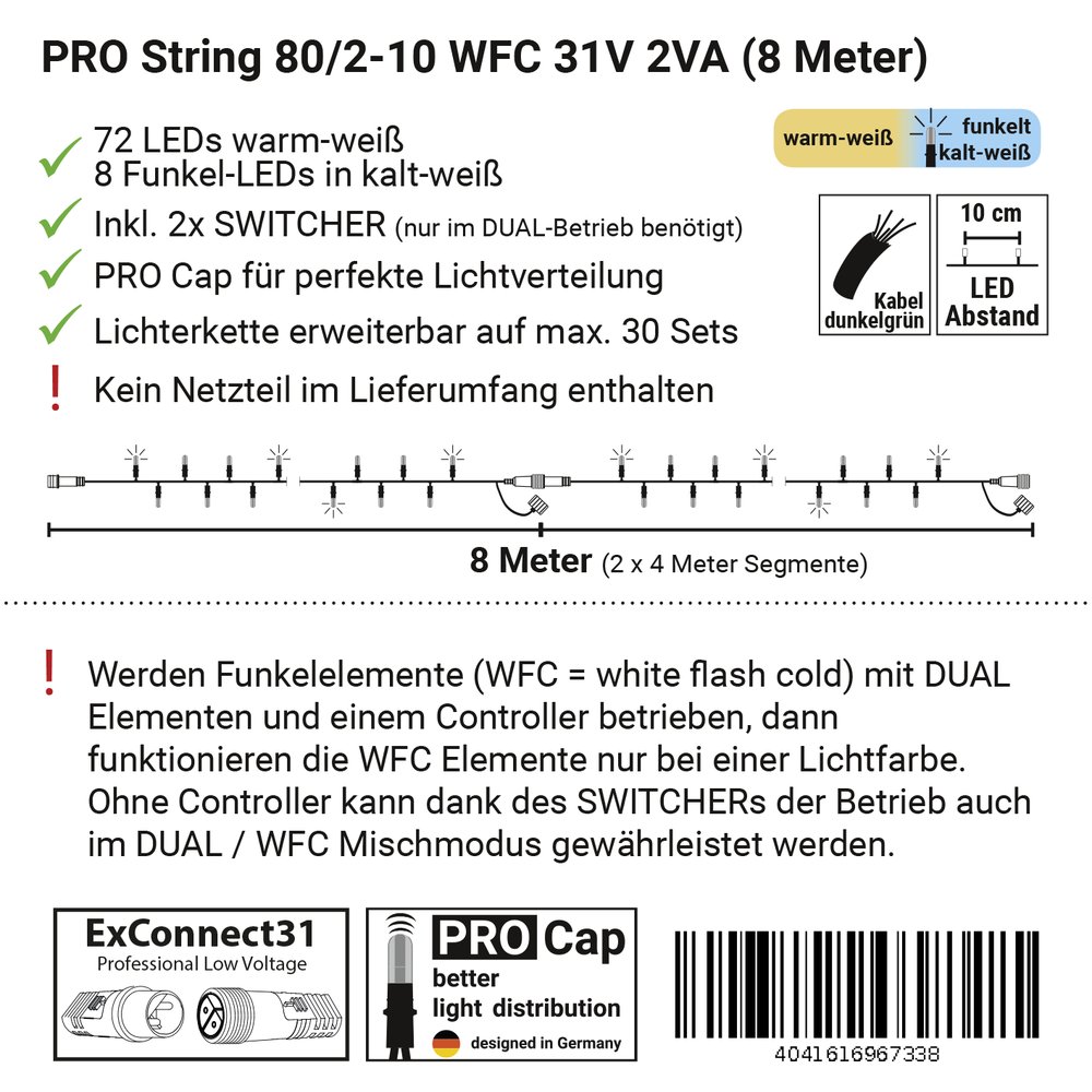 PRO String warm-weiß + blitzen: kalt-weiß 31V (2 x 4 Meter)