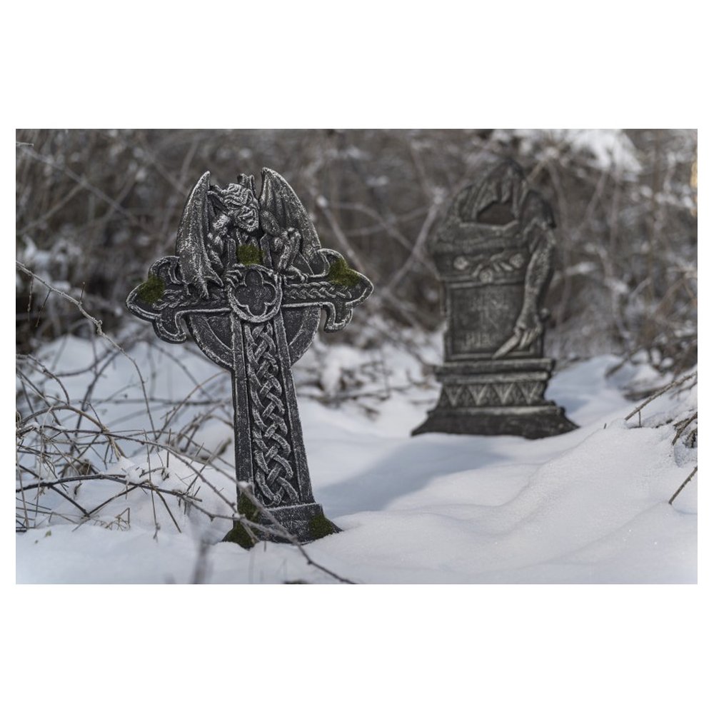 Grabstein-Kreuz mit Moos grau/grün,36x2,5xH55cm