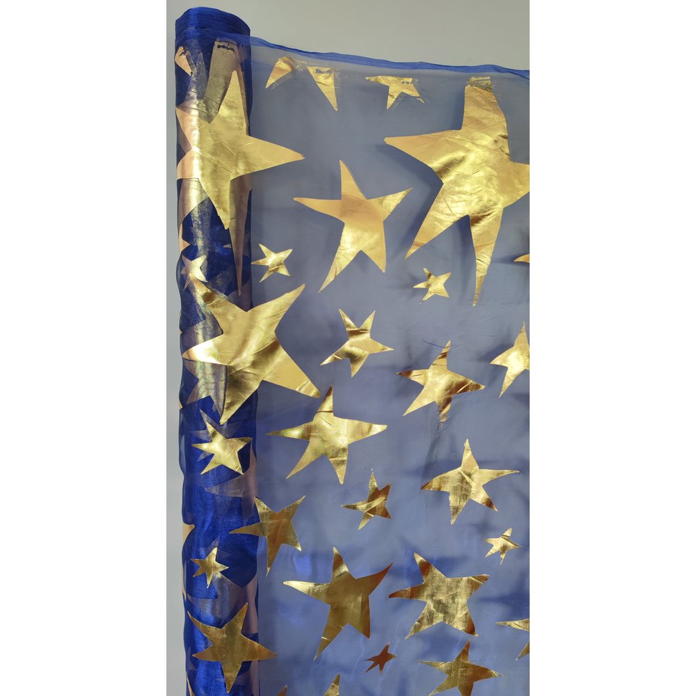 Stoff Apollo (große Sterne) % blau/gold, 150cm breit