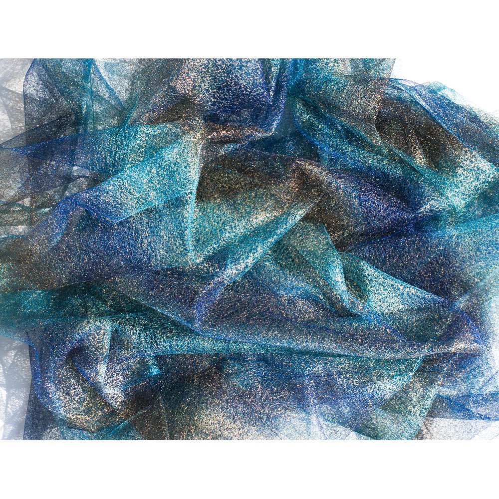 Stoff Regenbogen marine-türkis-gold, 150 cm brei