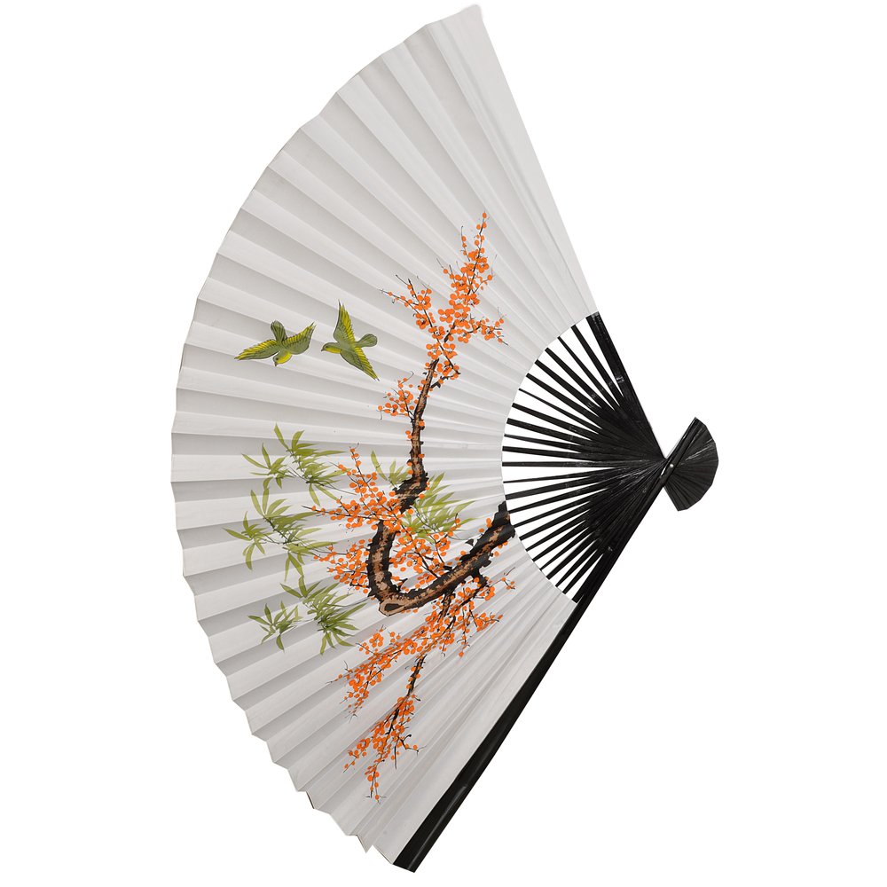 Fächer Silk Blütendruck weiß-bunt, 97 cm