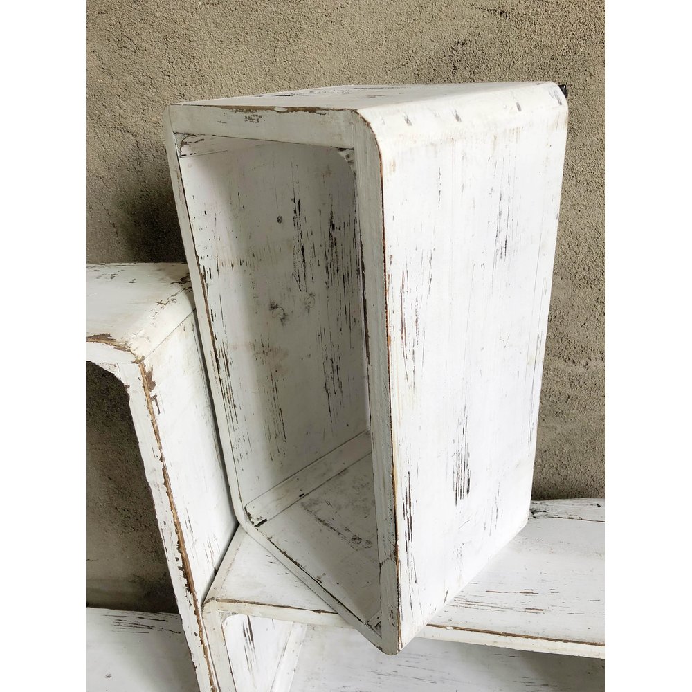 Dekowürfel-Set 3-teilig Antik-Art weiß-washed, 58 x 38/51 x 30/44 x 24 cm