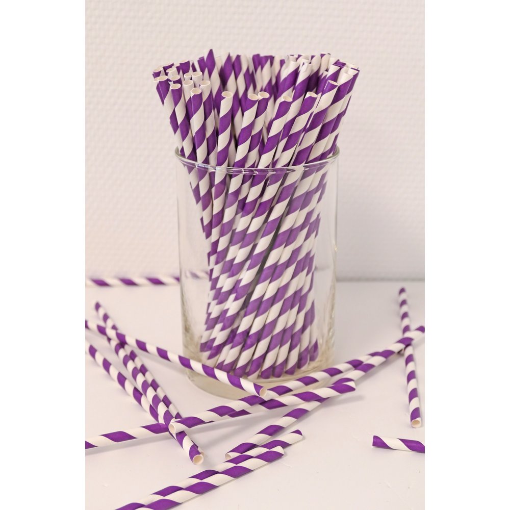 Papierstrohhalme Retro pink/weiß, 100 Stück, Ø 6 mm