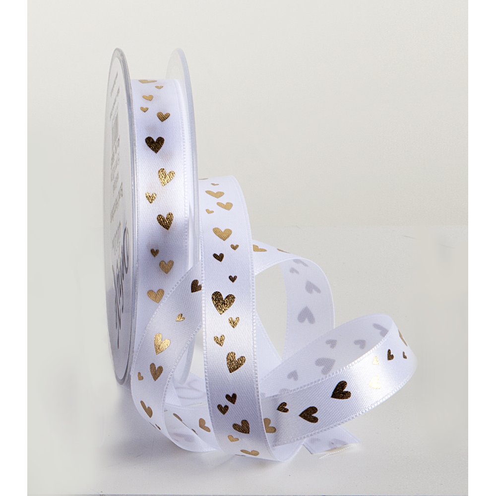 Band Herzchen weiß/gold, 15 mm x 20 m