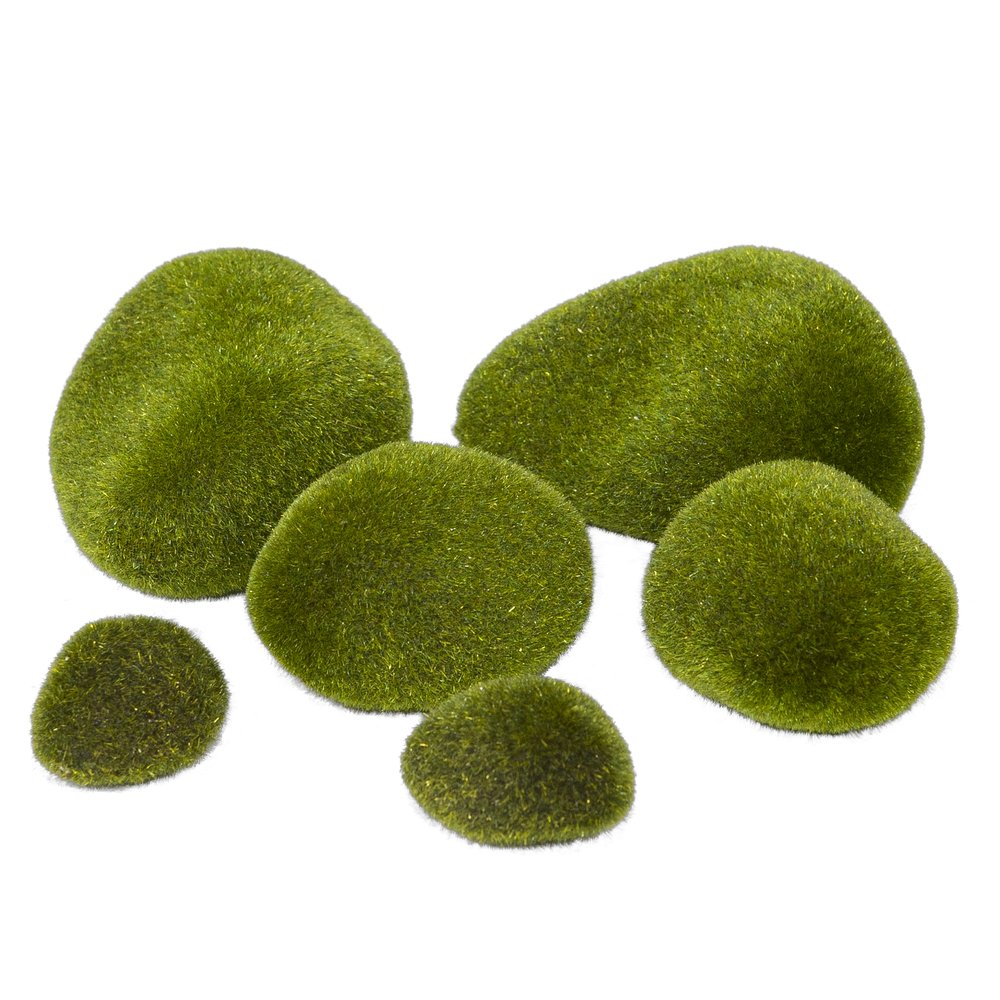 Moossteine beflockt, 6 Stück, je 2x 5/8/12 cm