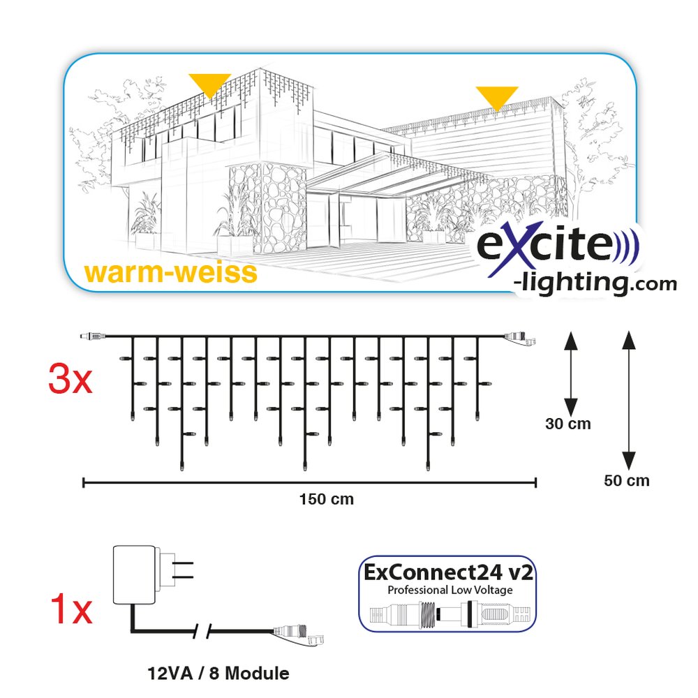 3x LV Ice Light inkl. Netzteil warm-weiß, transparent,B 450 c