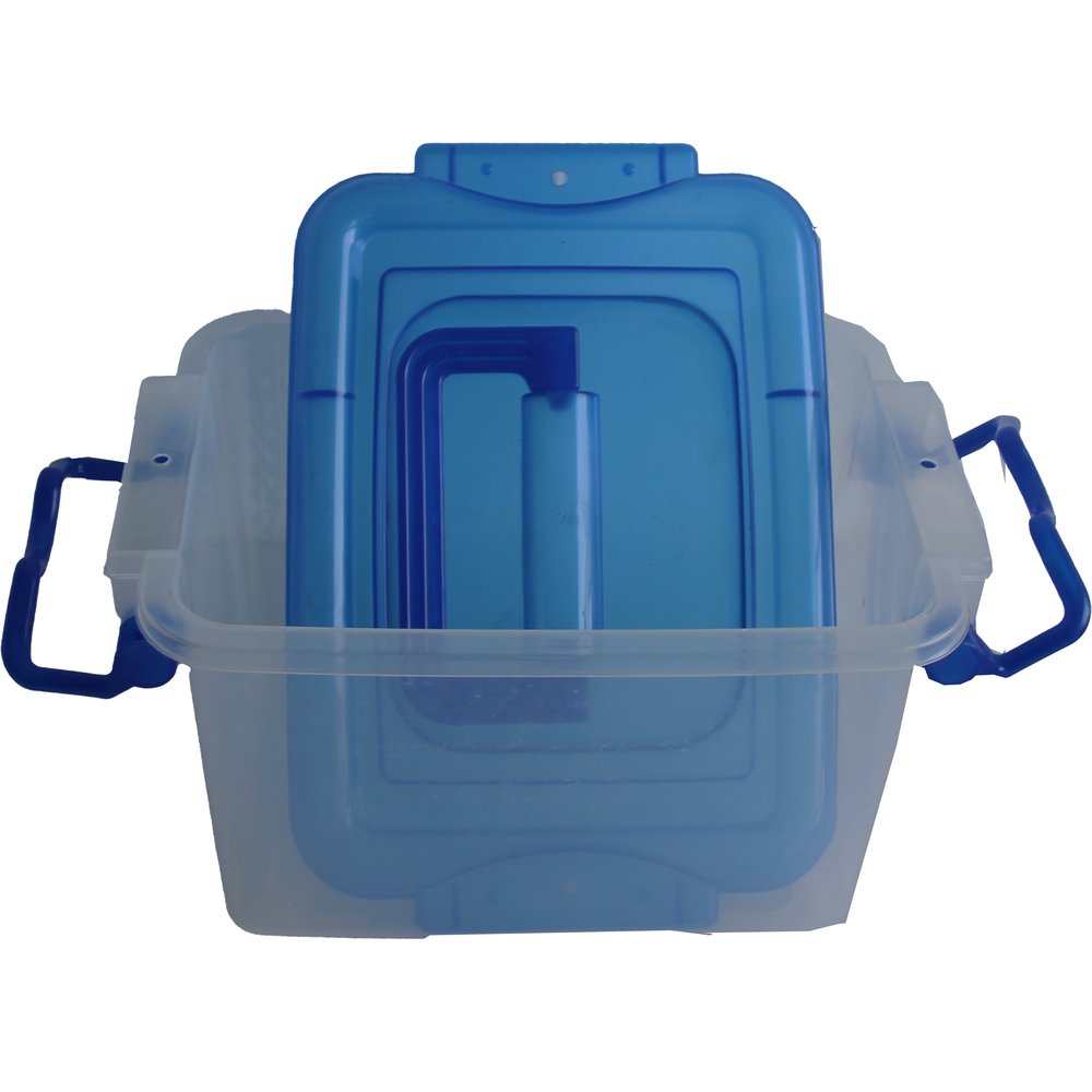 Plastik Box mit Deckel transparent/blau 22x15,5xH14cm
