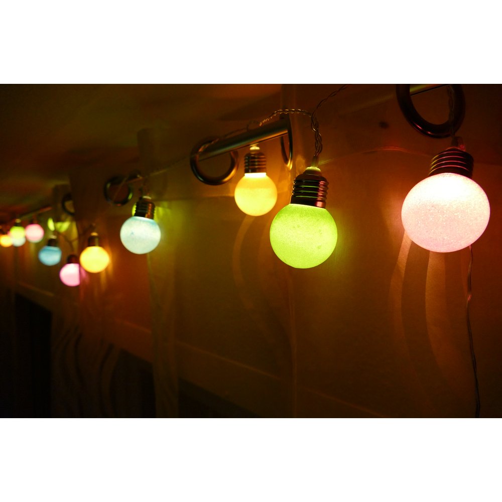 Glühbirnen Lichterkettenset bunt, 20 LEDs, USB-Anschluss + Zeitschaltuhr