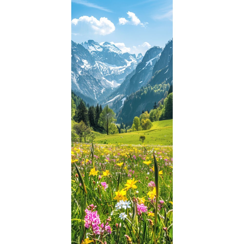 Banner Berglandschaft + Blumen bunt,75 x 180 cm