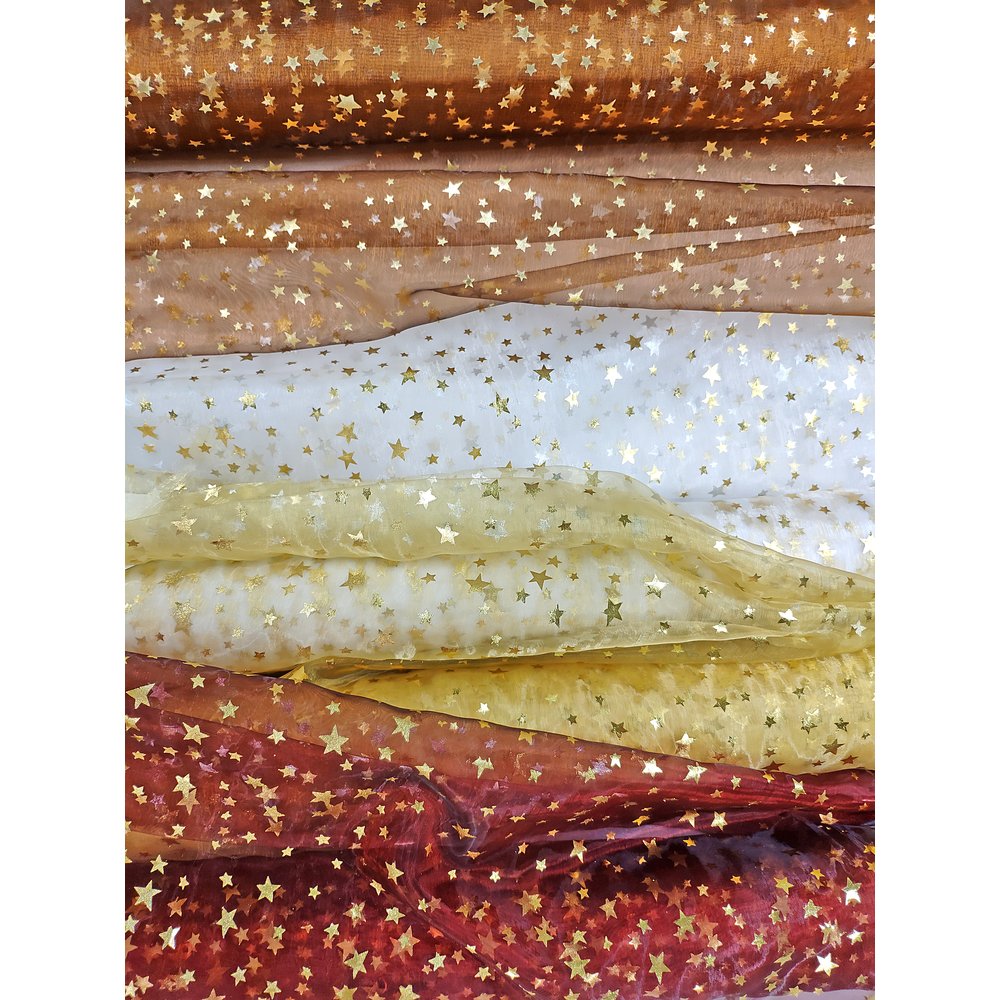 Stoff Organza Sterne terra-gold, 145 cm breit