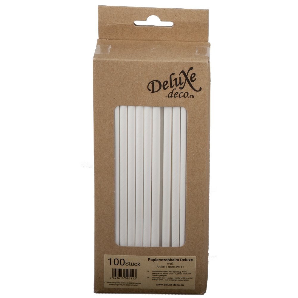 Papierstrohhalme Deluxe weiß, 100 Stück, Ø 6 mm