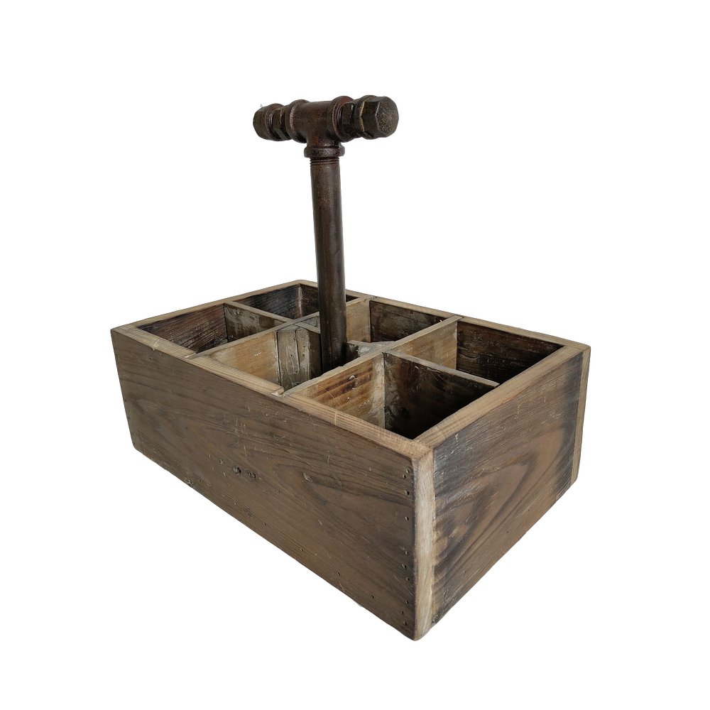 Holztragekiste 6 Fächer Antik-Art/Vintage, 31 x 21 x 11 cm