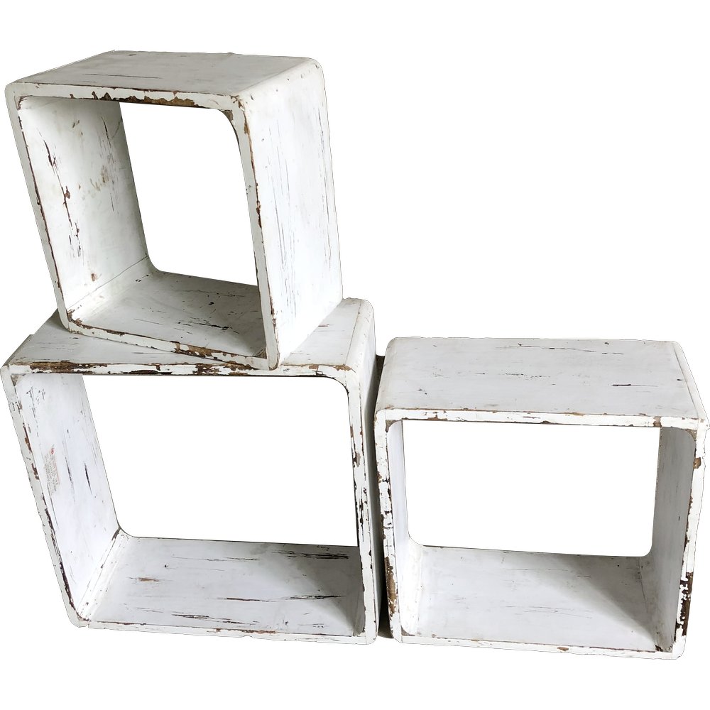 Dekowürfel-Set 3-teilig Antik-Art weiß-washed, 50/43/36 cm, 20 cm tief