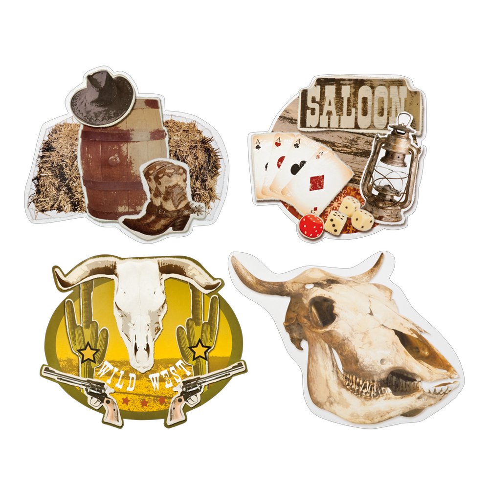 Wild West Dekosatz 4-teilig, je ca. 36 x 40 cm, beidseitig bedruckt