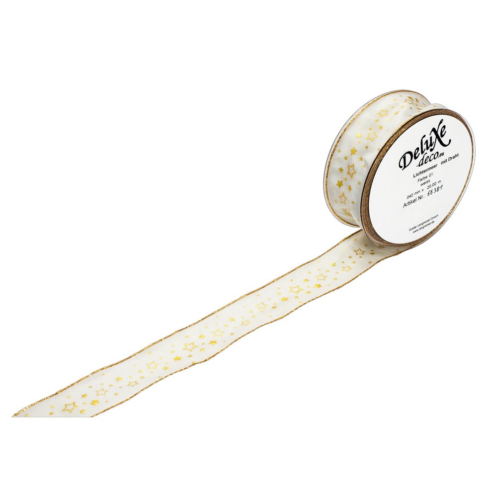 Band Lichtermeer weiß-gold, 40 mm x 20 m